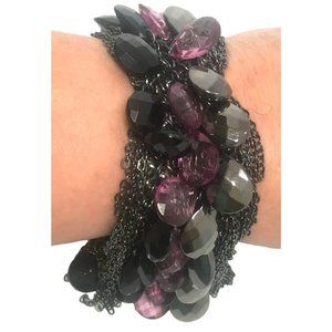 Chain and Acrylic Teardrop Fringe Runway Bracelet in Gunmetal Purple and Black